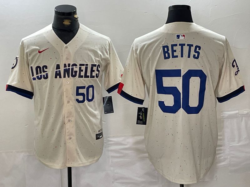Men Los Angeles Dodgers 50 Betts Cream Fashion Nike Game MLB Jersey style 3